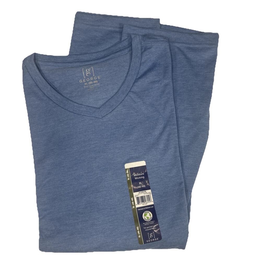 George Men’s XL Blue V-Neck T-Shirt Moisture Wicking Stretch Soft NWT